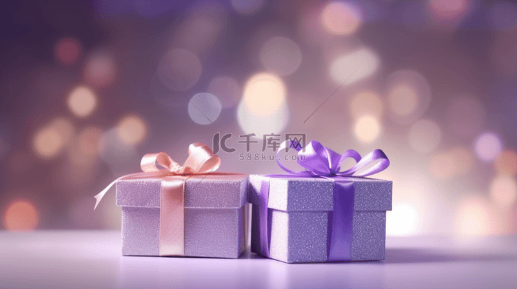 圣诞节紫色礼物盒紫色光影背景