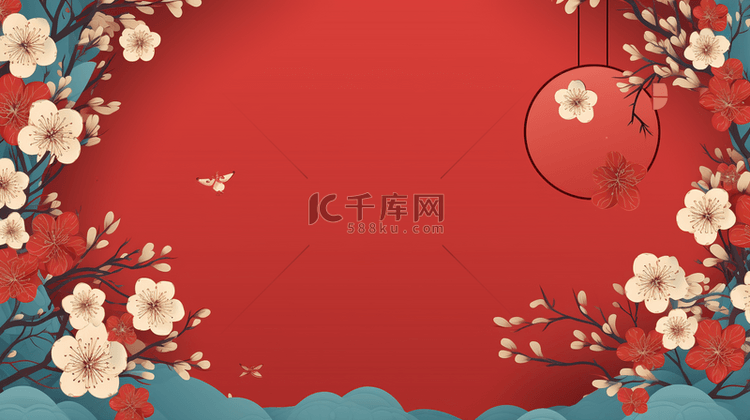 中国风圆形花艺框创意背景7