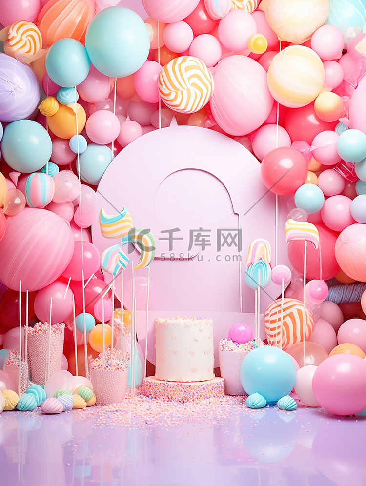 粉色生日主题蛋糕背景17