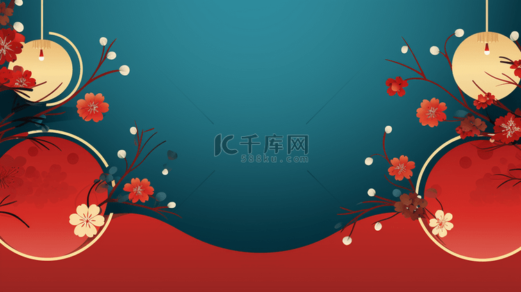 中国风圆形花艺框创意背景31