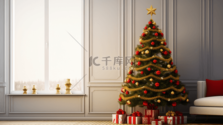 圣诞节客厅装饰的圣诞树