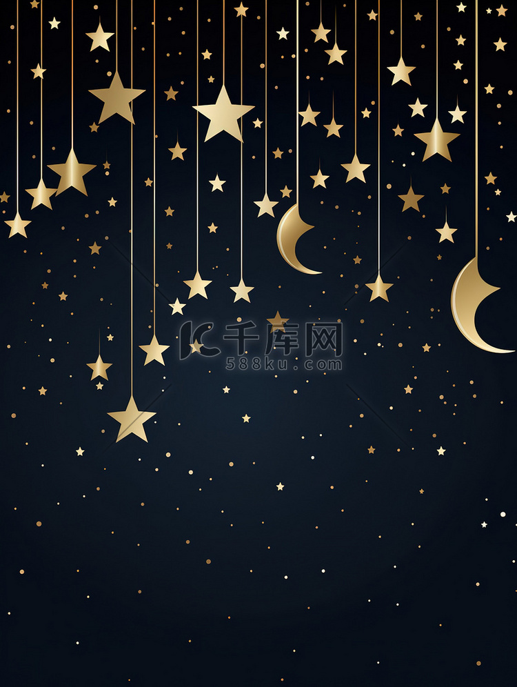 宁静的夜空新月星星背景16