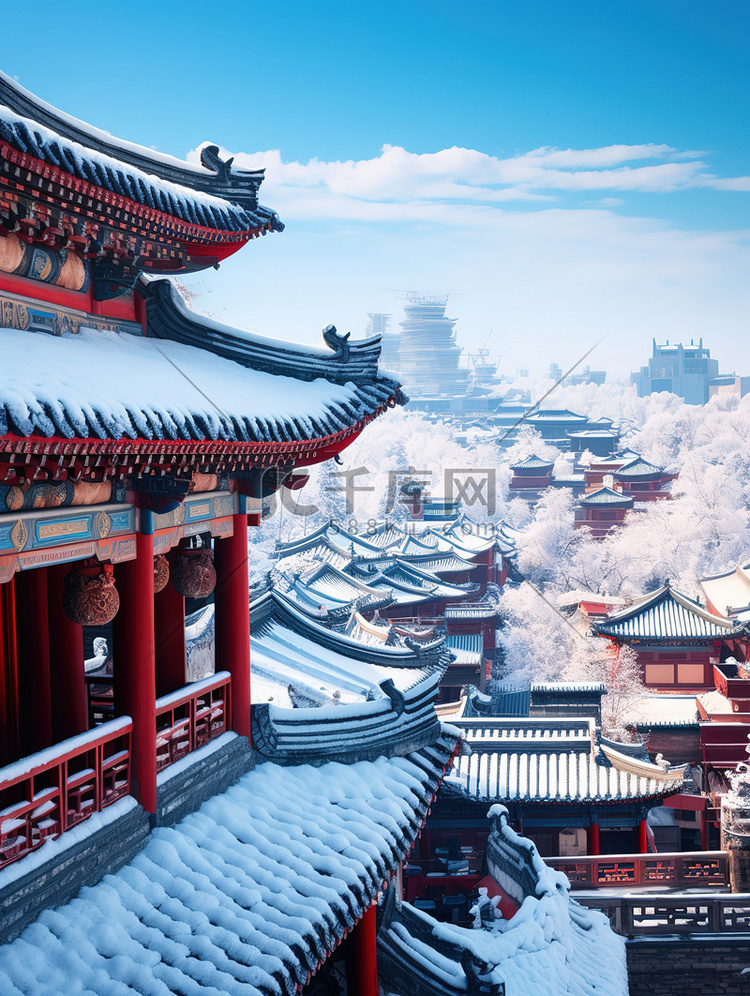 中国红墙古建筑积雪7