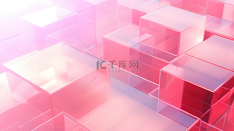 粉红色透明方块几何拼接背景18