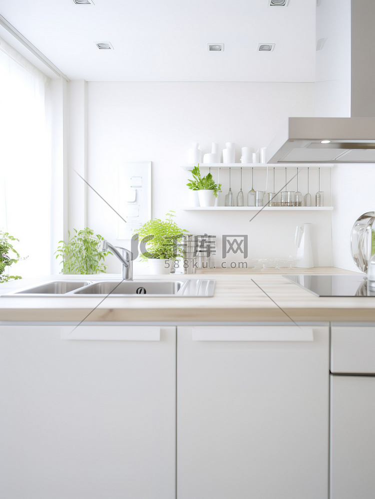 干净的厨房绿植白色色调17
