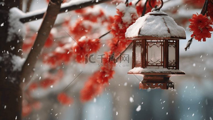 春节梅花树上的红灯笼