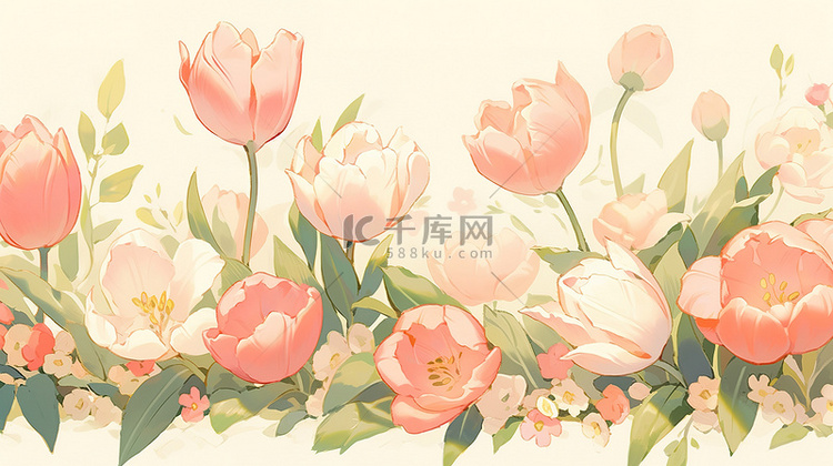 粉色郁金香花朵清新春天19设计