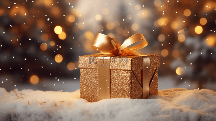 写实圣诞礼物礼物盒下雪背景(2)