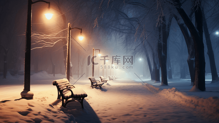 冬季夜晚街道积雪雪地摄影图6