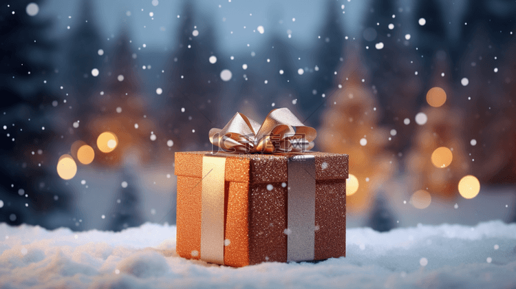写实圣诞礼物礼物盒下雪背景(1)