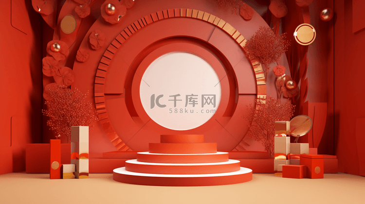 红色中国风古典年货节背景21