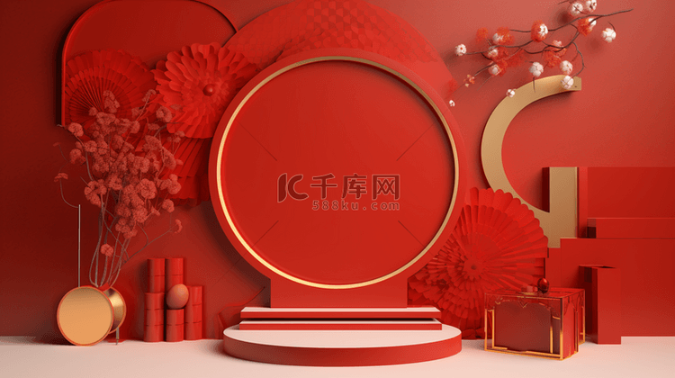红色中国风古典年货节背景14