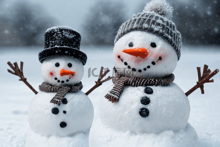 冬季雪地上的白色雪人图片26