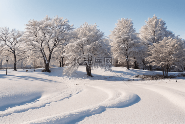 寒冷冬季户外积雪树木风景图91