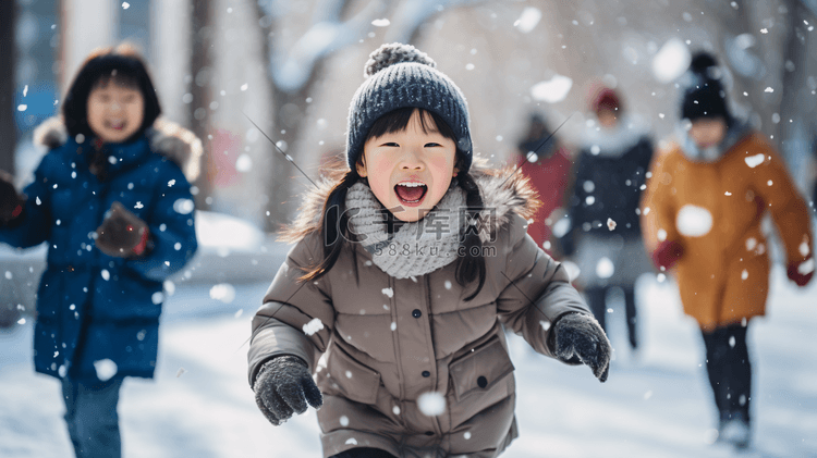 雪地上玩雪的儿童