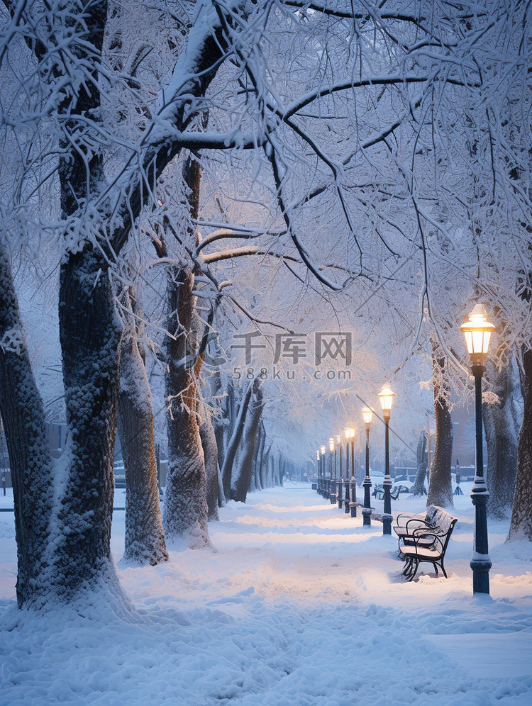 宁静的城市公园冬天雪景1素材