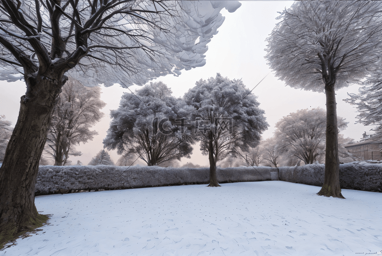 寒冷冬季户外积雪树木风景图56