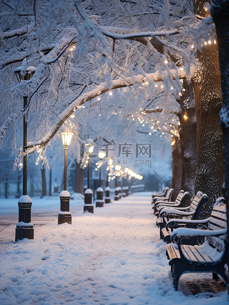 宁静的城市公园冬天雪景17背景