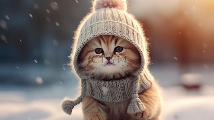 小猫在冰雪上行走13背景图片
