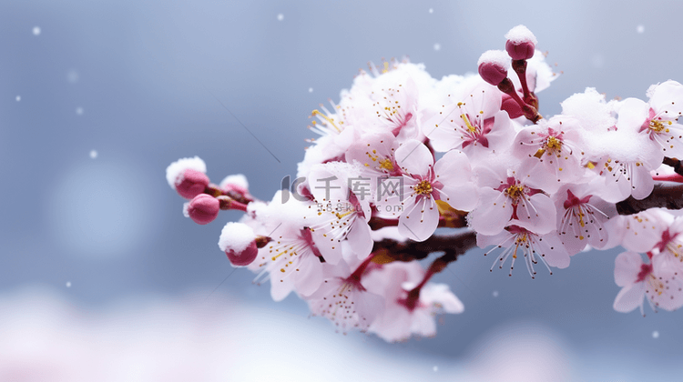 冬季一枝梅花雪景风景图片2