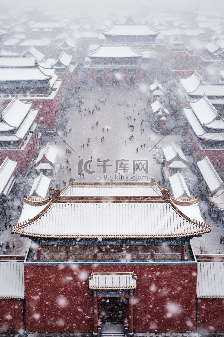 雪景建筑摄影图俯视背景冬天