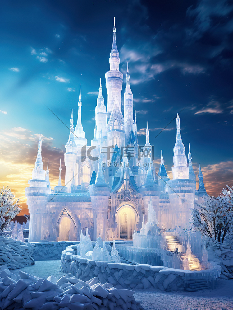 冰块组成的城堡灯光效果5背景素