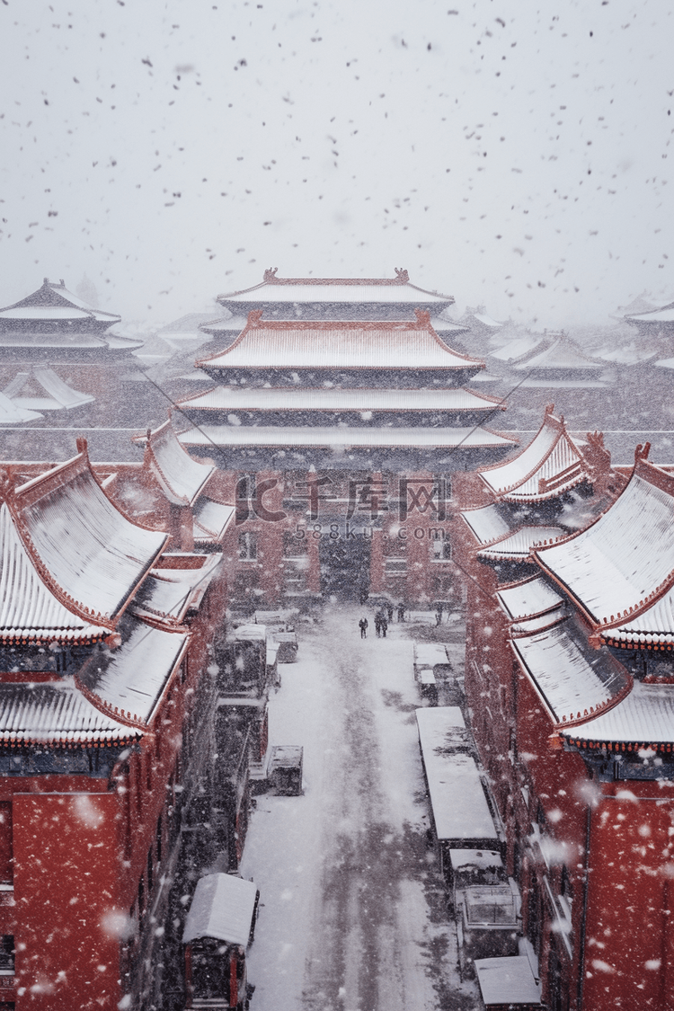 冬天背景雪景建筑摄影图俯视