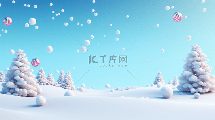 3D立体冬季唯美雪景风景背景画1