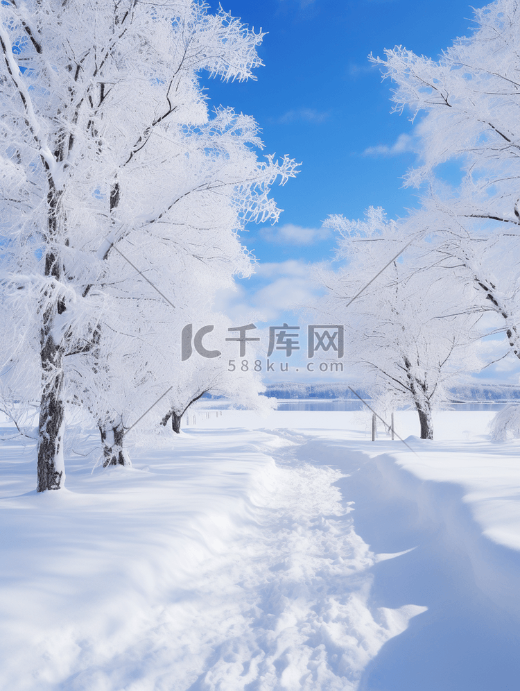 冬季蓝色自然风光大雪纷飞唯美背