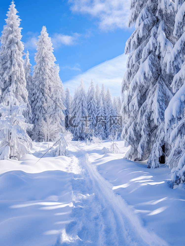 冬季蓝色自然风光大雪纷飞唯美背