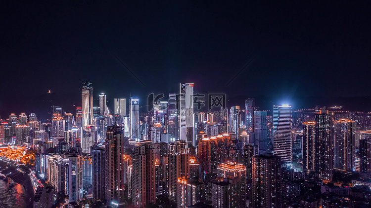 航拍重庆渝中多建筑璀璨灯光夜景