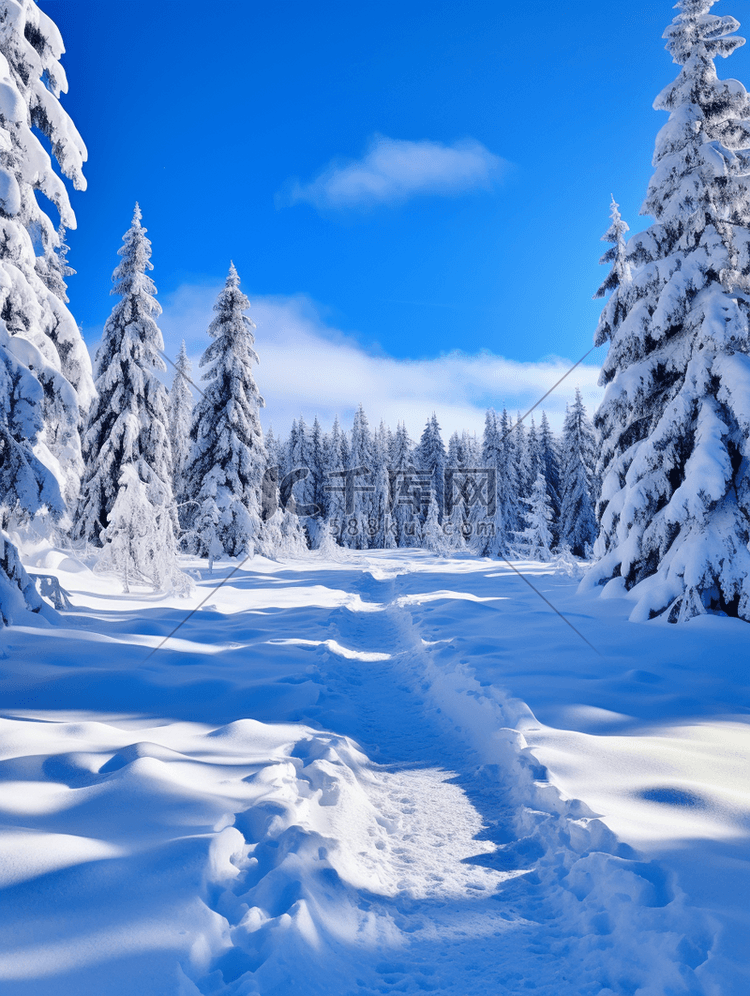 冬季蓝色自然风光大雪纷飞唯美背