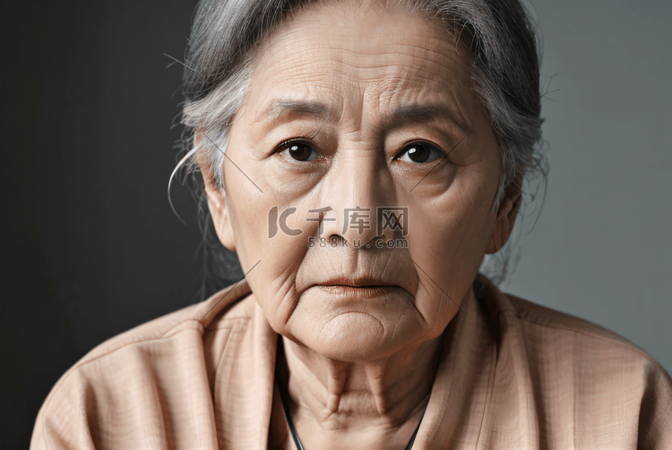 慈眉善目忧愁的老奶奶人物摄影图