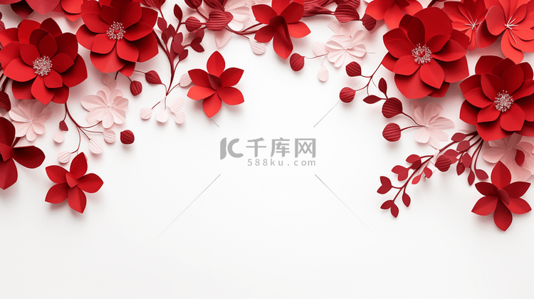 中国风立体红色花朵背景图16