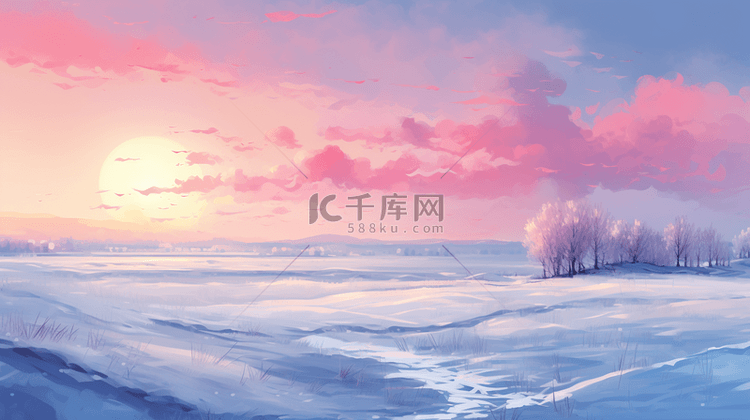 浅蓝紫色冬天雪景冬季自然风景素
