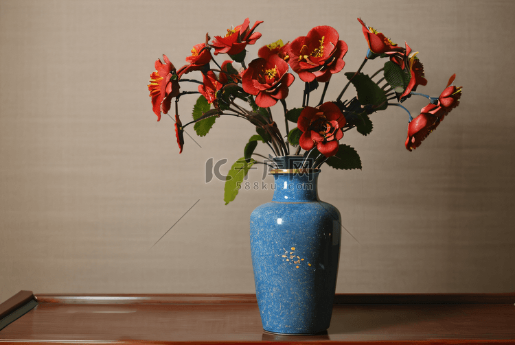 复古中国风陶瓷花瓶里的花朵摄影