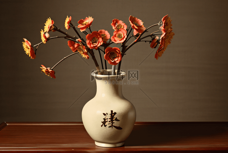 中国风陶瓷花瓶插花图片2