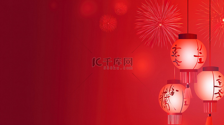 红色中国灯笼和烟花背景图片