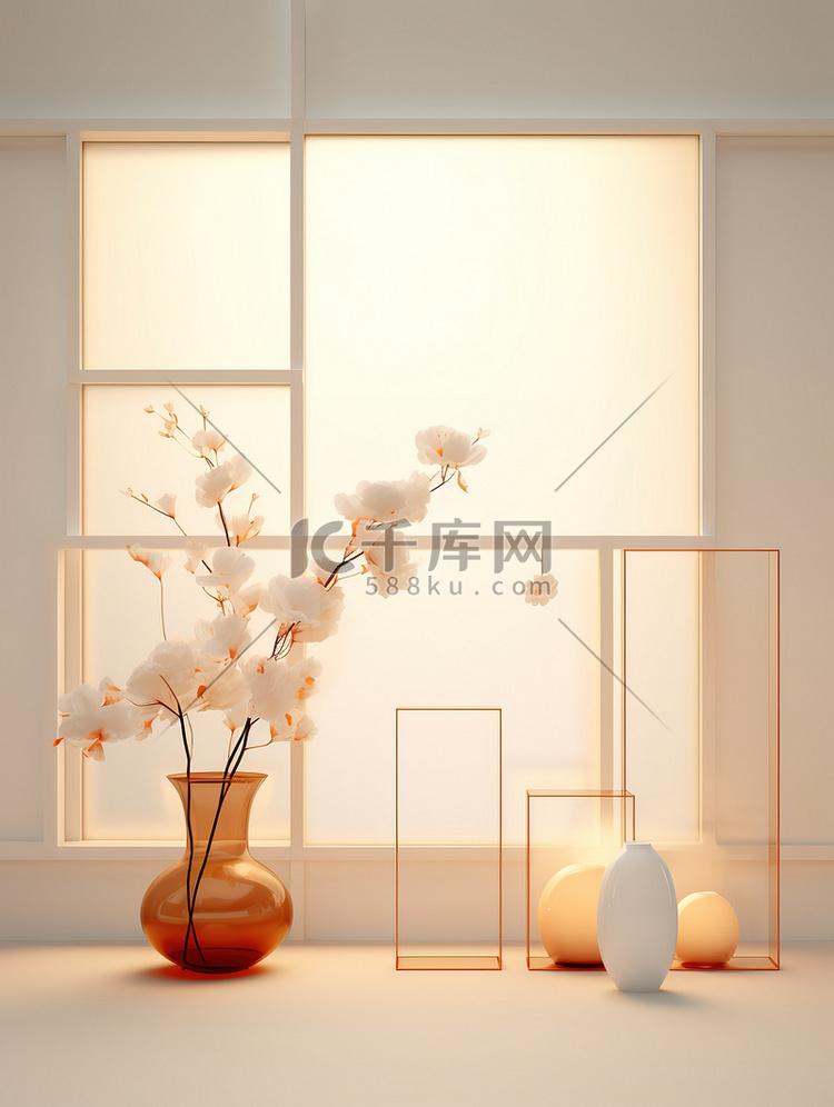 窗边花瓶和鲜花背景图片
