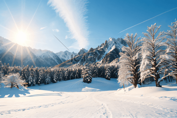 冬日暖阳照射下的雪景图10摄影