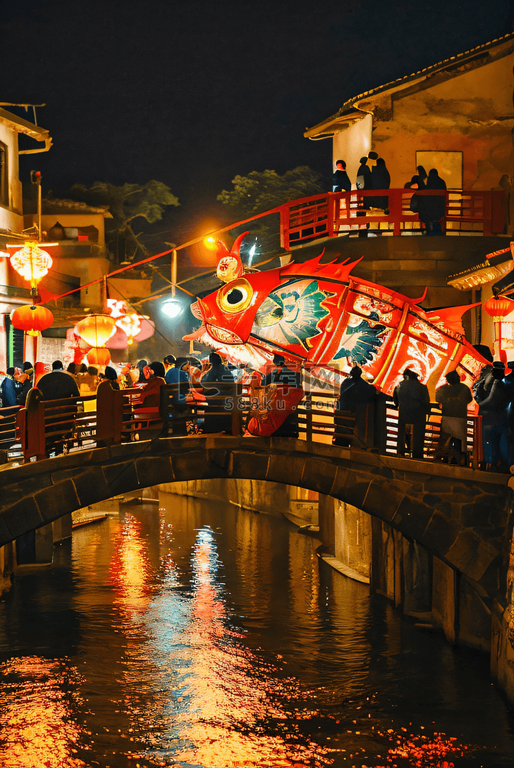 春节过年热闹灯会鱼灯摄影图0