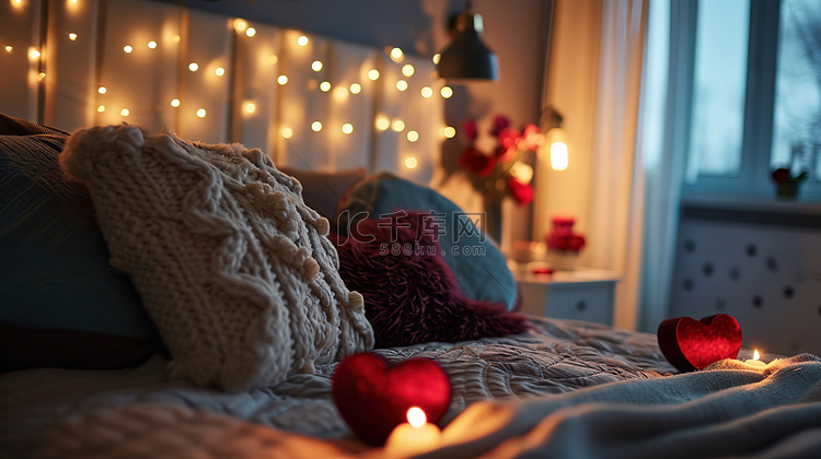 情人节装饰的浪漫卧室背景