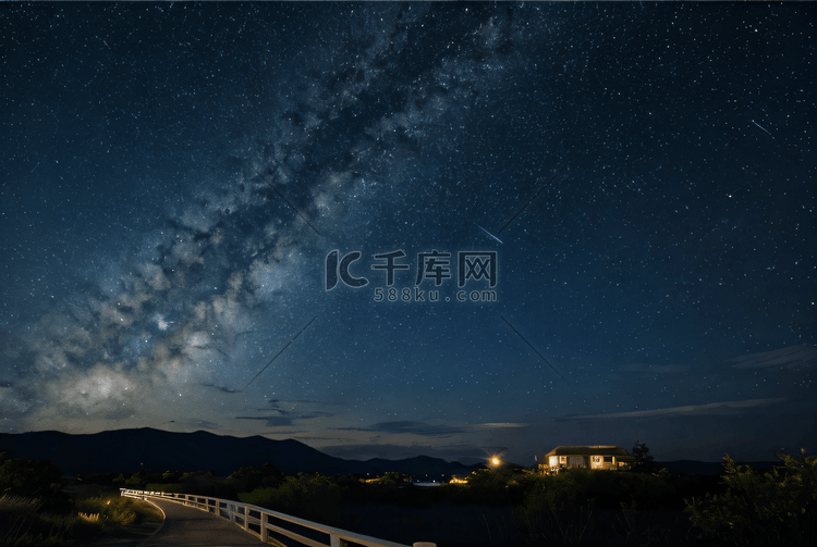 夜晚璀璨的蓝色星空摄影照片5