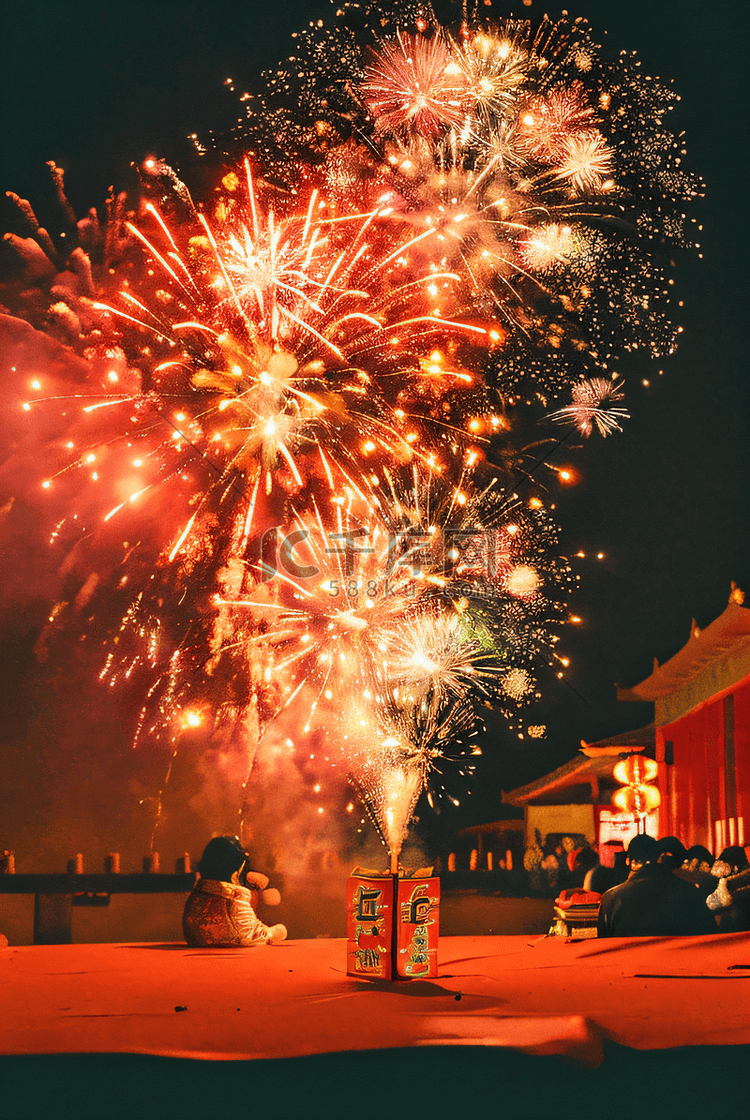 新年传统春节户外放烟花摄影照片