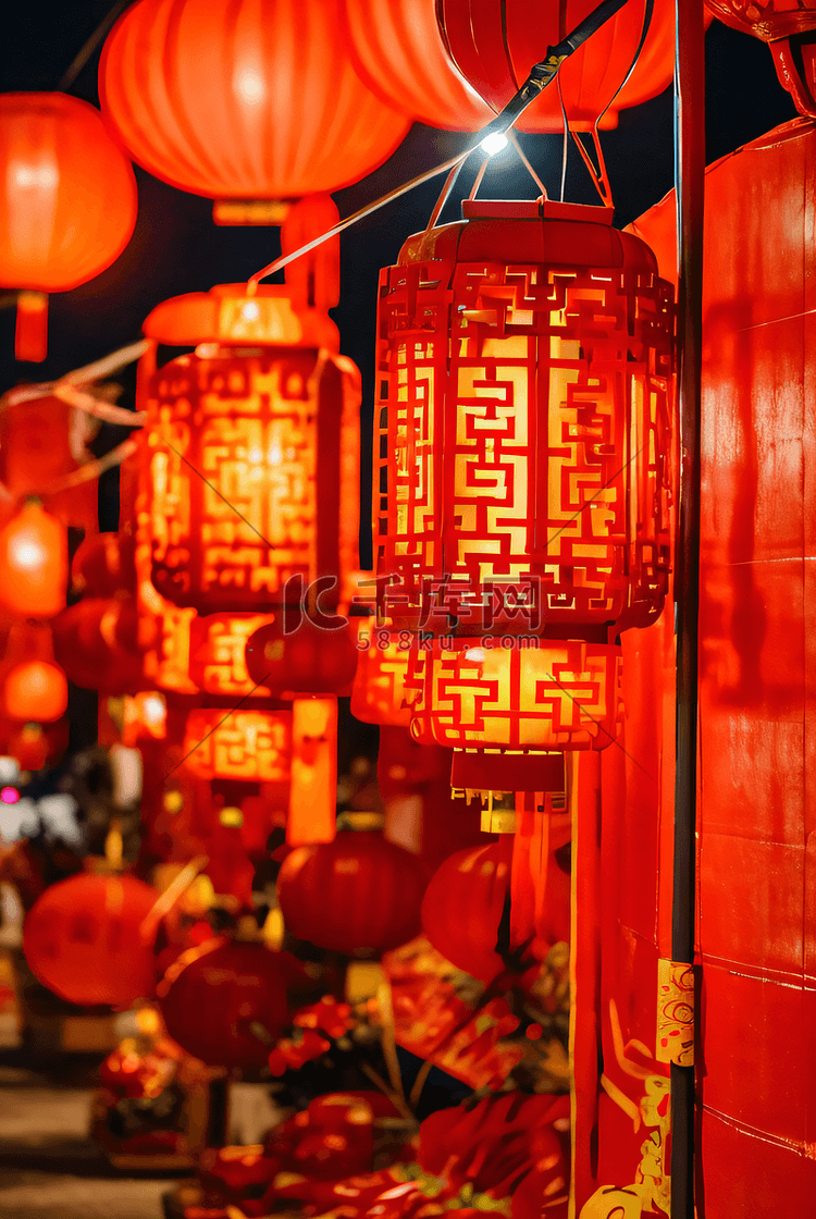 春节街道上挂的红灯笼摄影图7