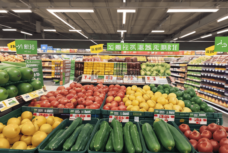 货架上的水果蔬菜摄影配图1