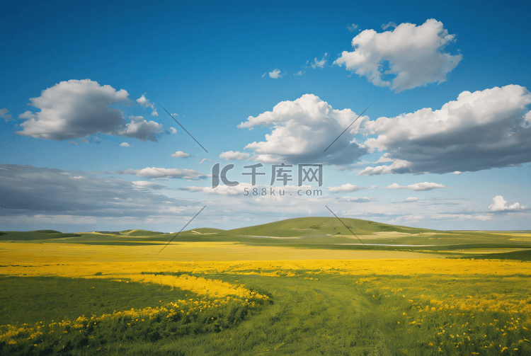 春季蓝天白云下的草原摄影照片8