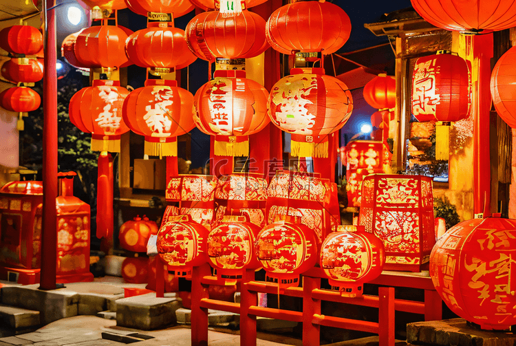 喜庆传统中国风红色灯笼摄影配图