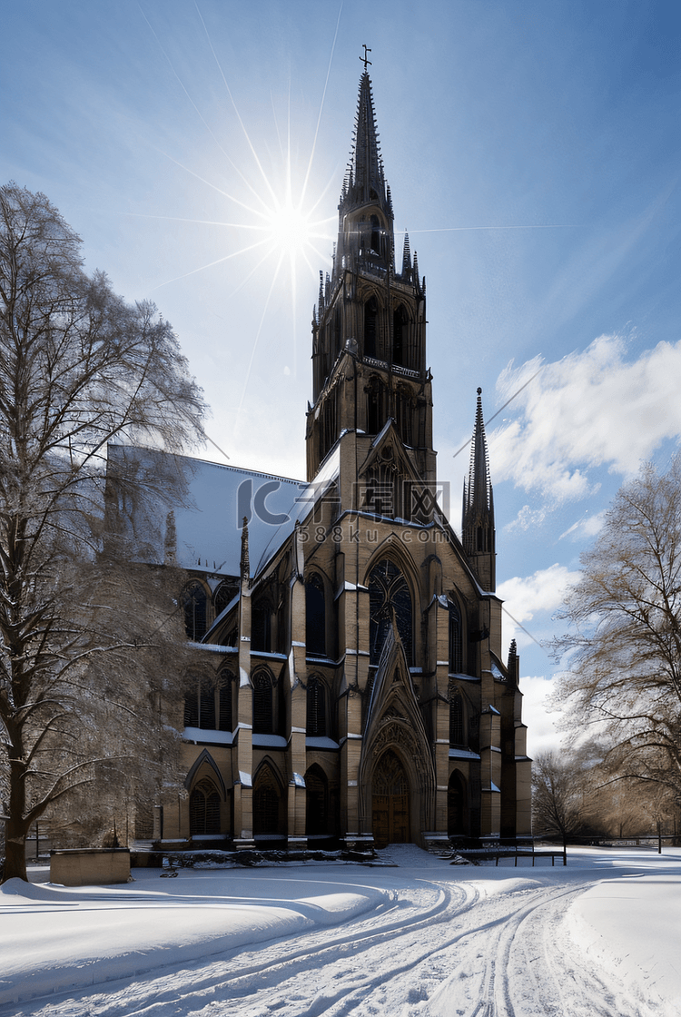 寒冷冬季积雪下的教堂摄像图10