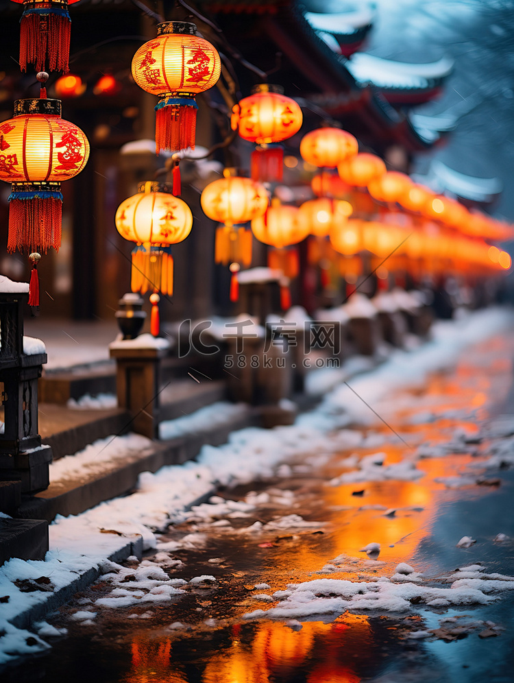 古城春节装饰的灯笼背景图片